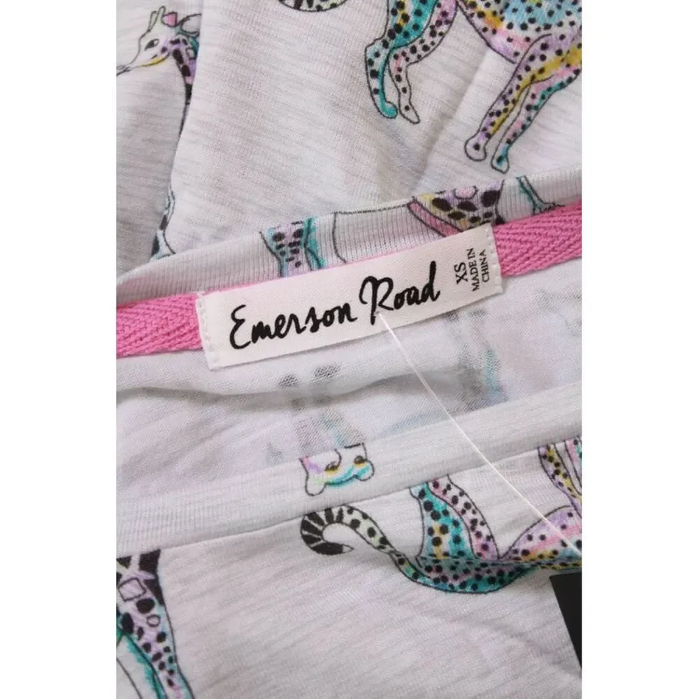 Emerson Road Womens Giraffe Print Ruffled Long Sleeve Pajama Set Gray Size XS